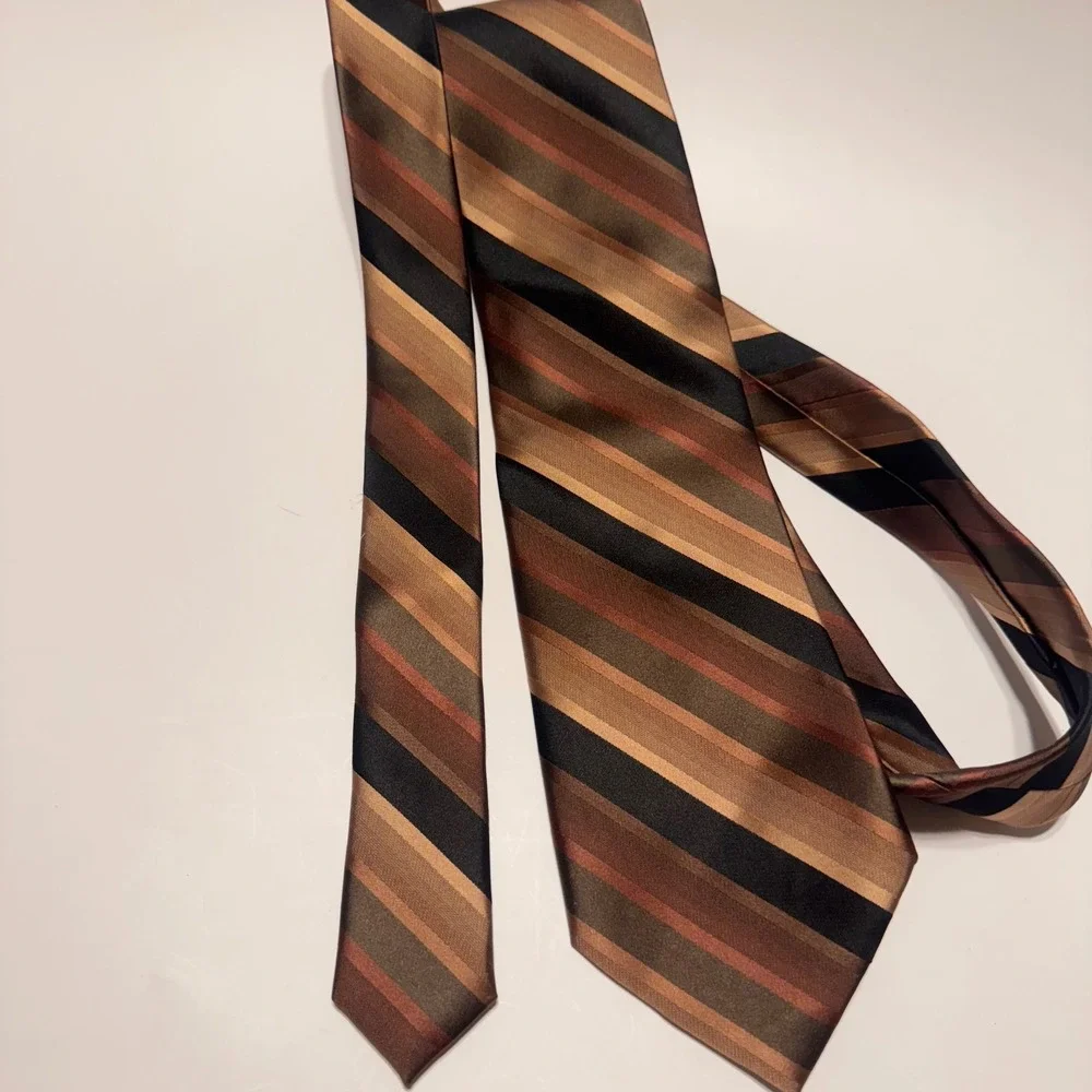 Perry Ellis Portfolio 100% Silk Striped‎ Necktie Men Formal Brown Black